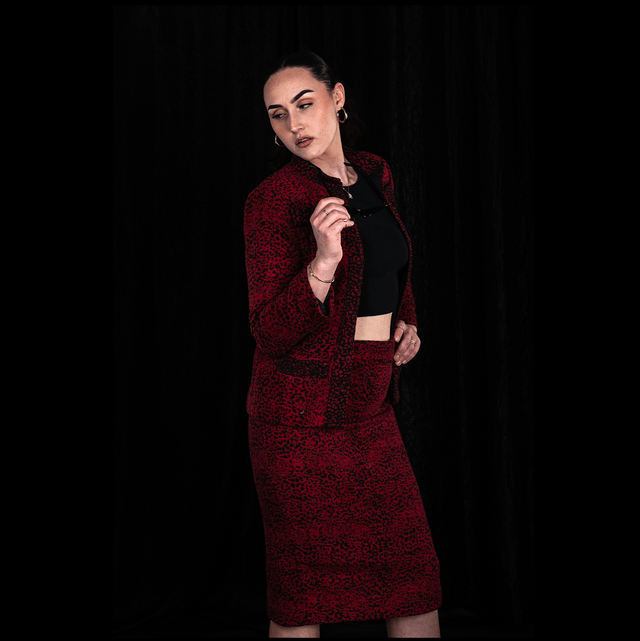 ENSEMBLE VESTE ET JUPE LONGUE EN LAINAGE ROUGE