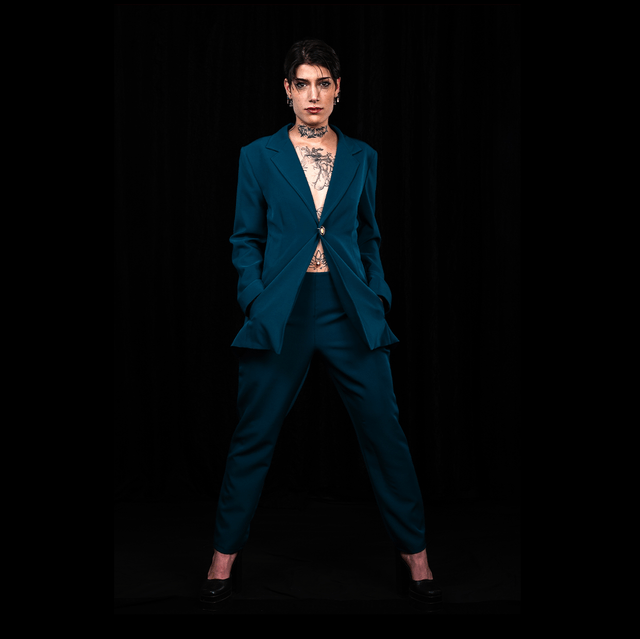 ENSEMBLE TAILLEUR BLEU CANARD  