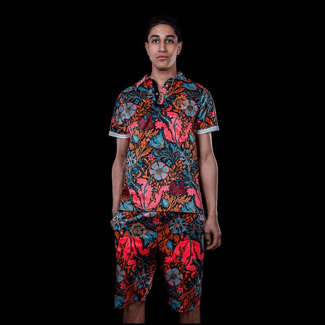 ENSEMBLE POLO & SHORT EN VELOURS FLEURI