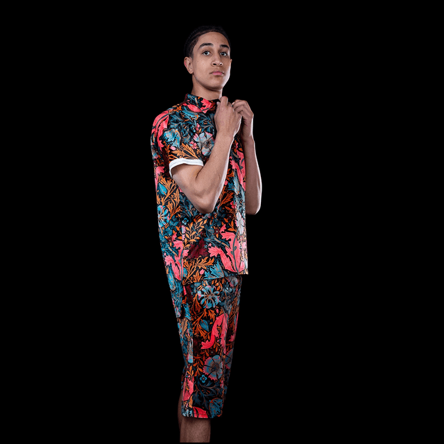 ENSEMBLE POLO & SHORT EN VELOURS FLEURI