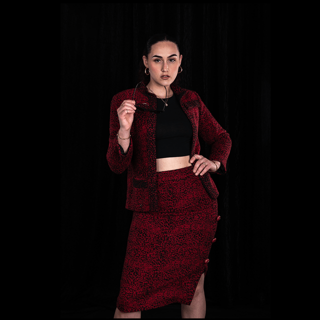 ENSEMBLE VESTE ET JUPE LONGUE EN LAINAGE ROUGE