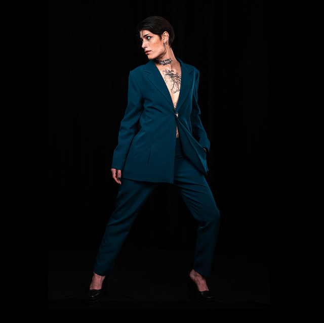 ENSEMBLE TAILLEUR BLEU CANARD  