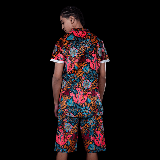 ENSEMBLE POLO &amp; SHORT EN VELOURS FLEURI
